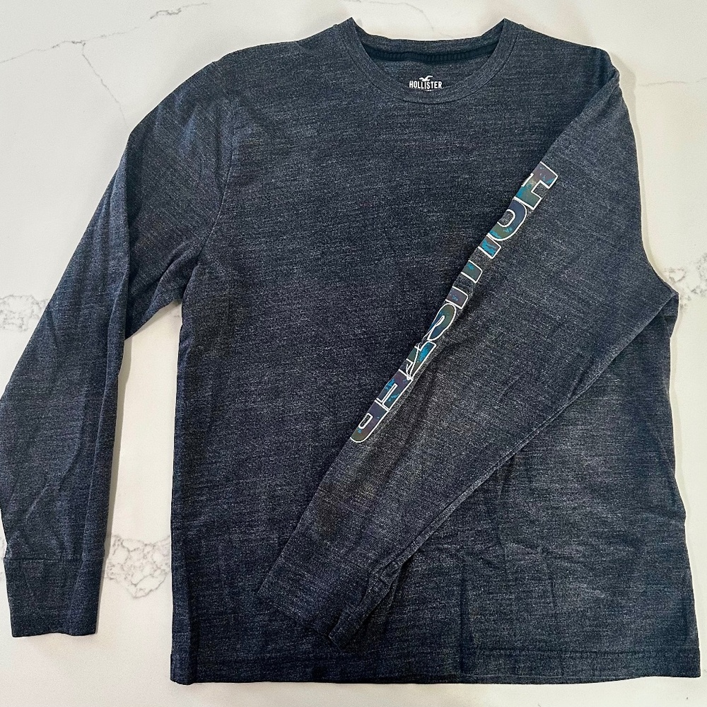 Hollister Men’s XL Long Sleeve Shirt Blue Graphic Logo Top